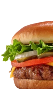 Cheeseburger with lettuce and tomato on a sesame bun