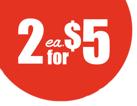 “2 for $5 red price sticker”
